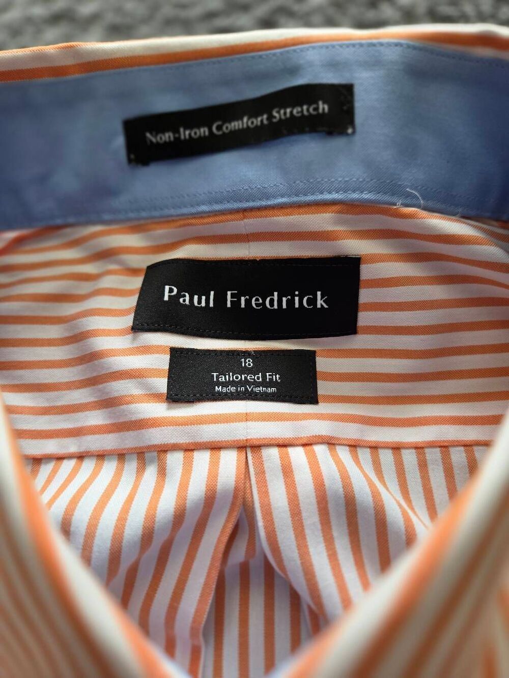 Paul Fredrick Comfort Stretch Non-Iron Orange White Stripe Dress Shirt With Cont - Picture 10 of 12
